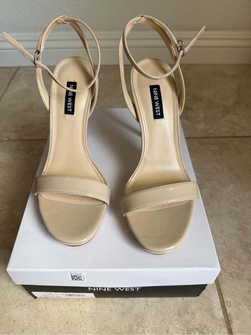 Open toe, ankle strap, Nine West Nude, size 7 heels